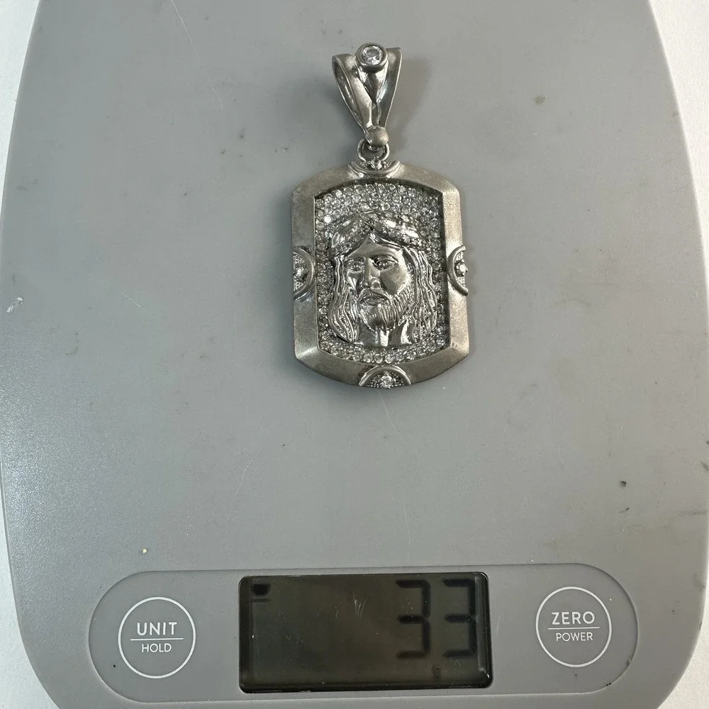 Large 33g SC 925 Sterling Silver Jesus Head Pendant CZ Iced Out Religious